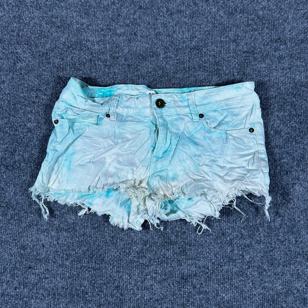 Bullhead Shorts Womens Size 7 Blue Tie Dye Denim Cut Off Low Rise Frayed Stain